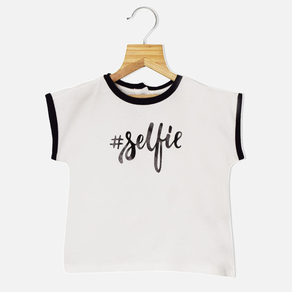 White Selfie Printed Dolman Sleeves Top