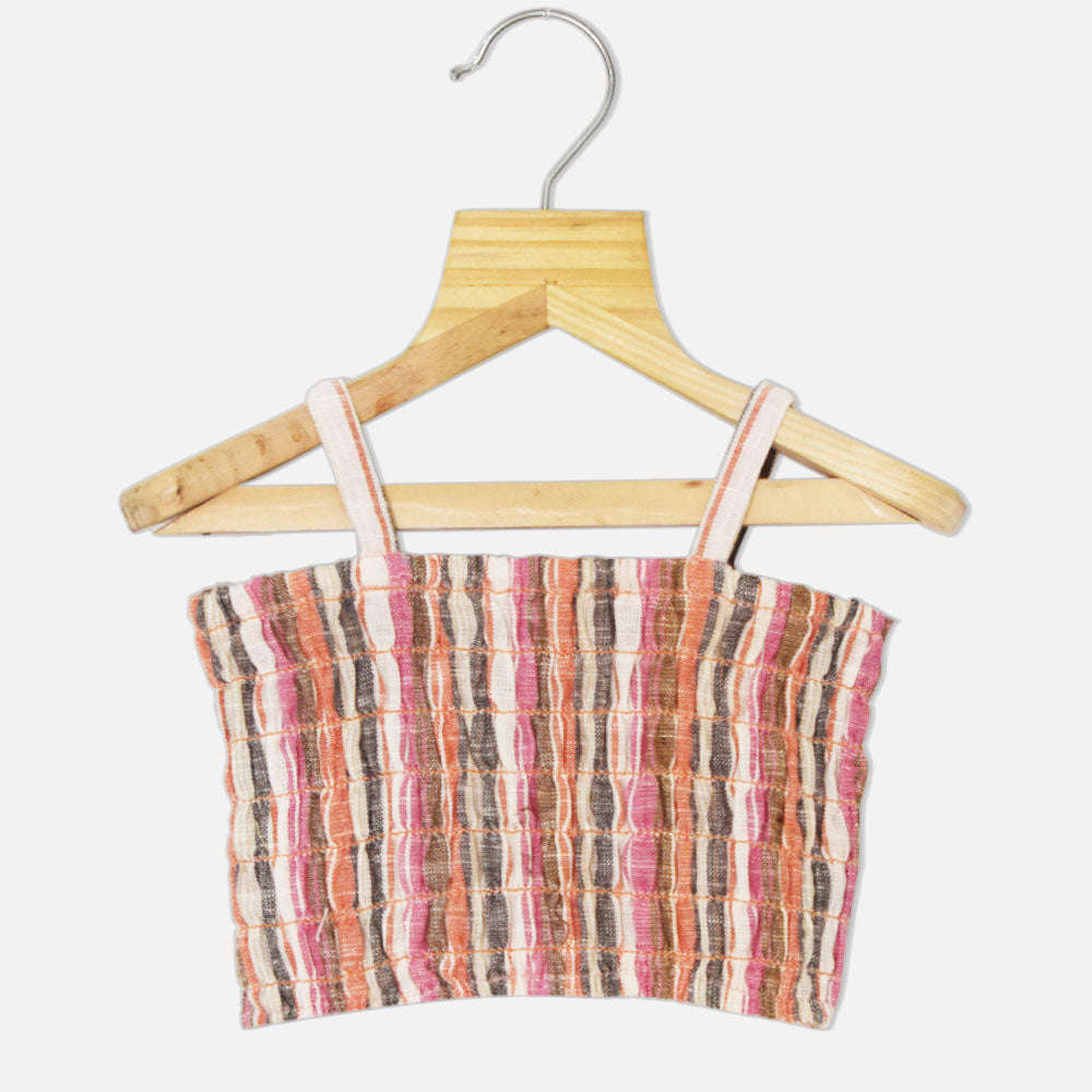 Tropical Printed Cotton Shurg With Innner & Short Co-Ord- Beige & Pink