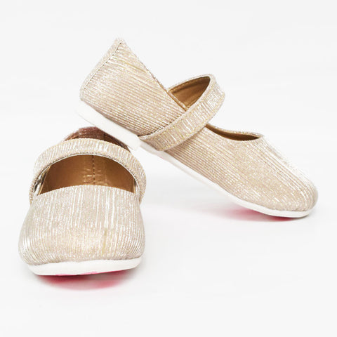 Gold Striped Velcro Closure Ballerina Flats