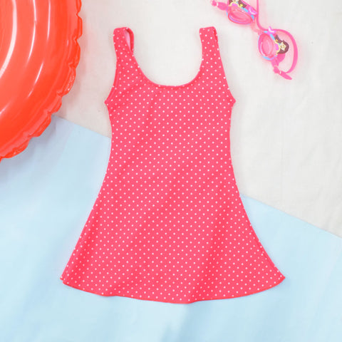 Blue Polka Dots & Fish Theme Sleeveless Swimsuit