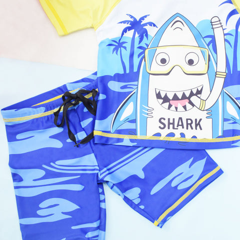Yellow Shark Theme T-Shirt With Short Swimwear Set