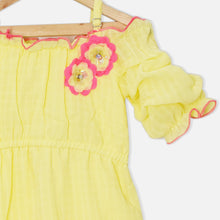 Load image into Gallery viewer, Off Shoulder Frill Hem Chiffon Dress- Green &amp; Yellow
