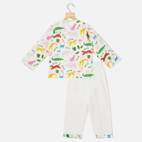 White Forest Theme Full Sleeves Nightsuit