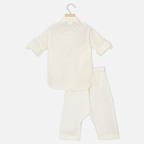 White Cotton Checked Pathani Kurta With Salwar