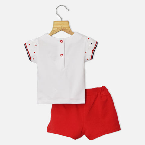 White Heart Applique Top With Red Shorts