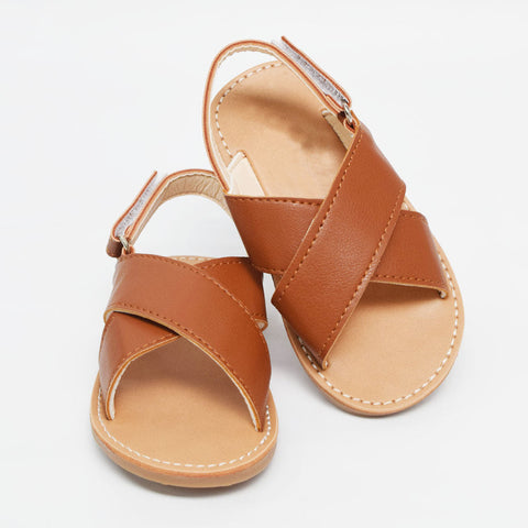 Leather Cross Strap Sandals-Black, White & Brown