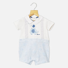 Load image into Gallery viewer, Blue Elephant Applique Half Sleeves Romper
