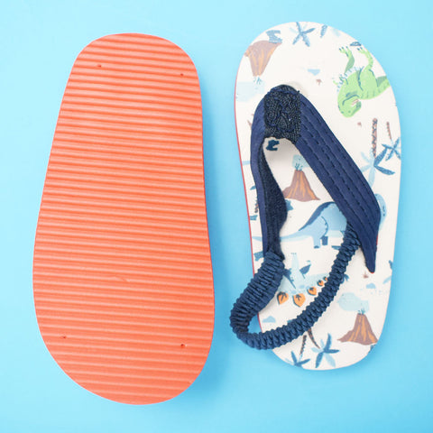 Beige Dinosaur Theme Flip Flop With Back Strap