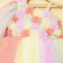 Load image into Gallery viewer, Pastel Flower Embellished Party Frock With Cape Sleeves
