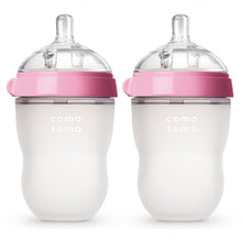 Load image into Gallery viewer, 250ml Pink Twin Pack Silicone Feeding Bottle
