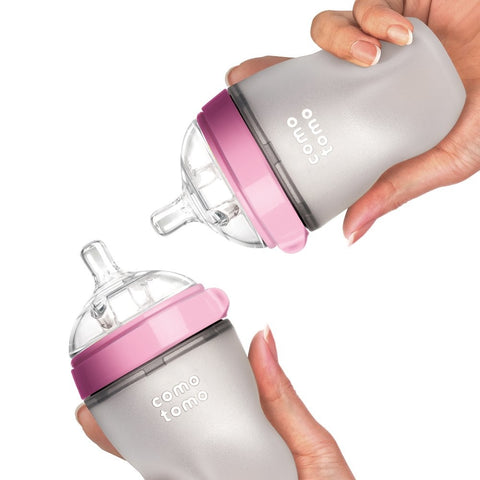 250ml Pink Twin Pack Silicone Feeding Bottle