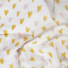 Load image into Gallery viewer, Pink Heart Of Gold Bamboo Muslin Blanket
