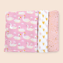 Load image into Gallery viewer, Pink Heart Of Gold Bamboo Muslin Swaddles - Pack of 3

