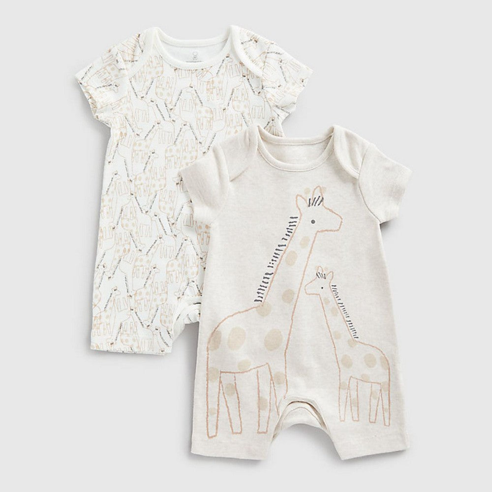 Beige Giraffe Theme Cotton Rompers- Pack Of 2