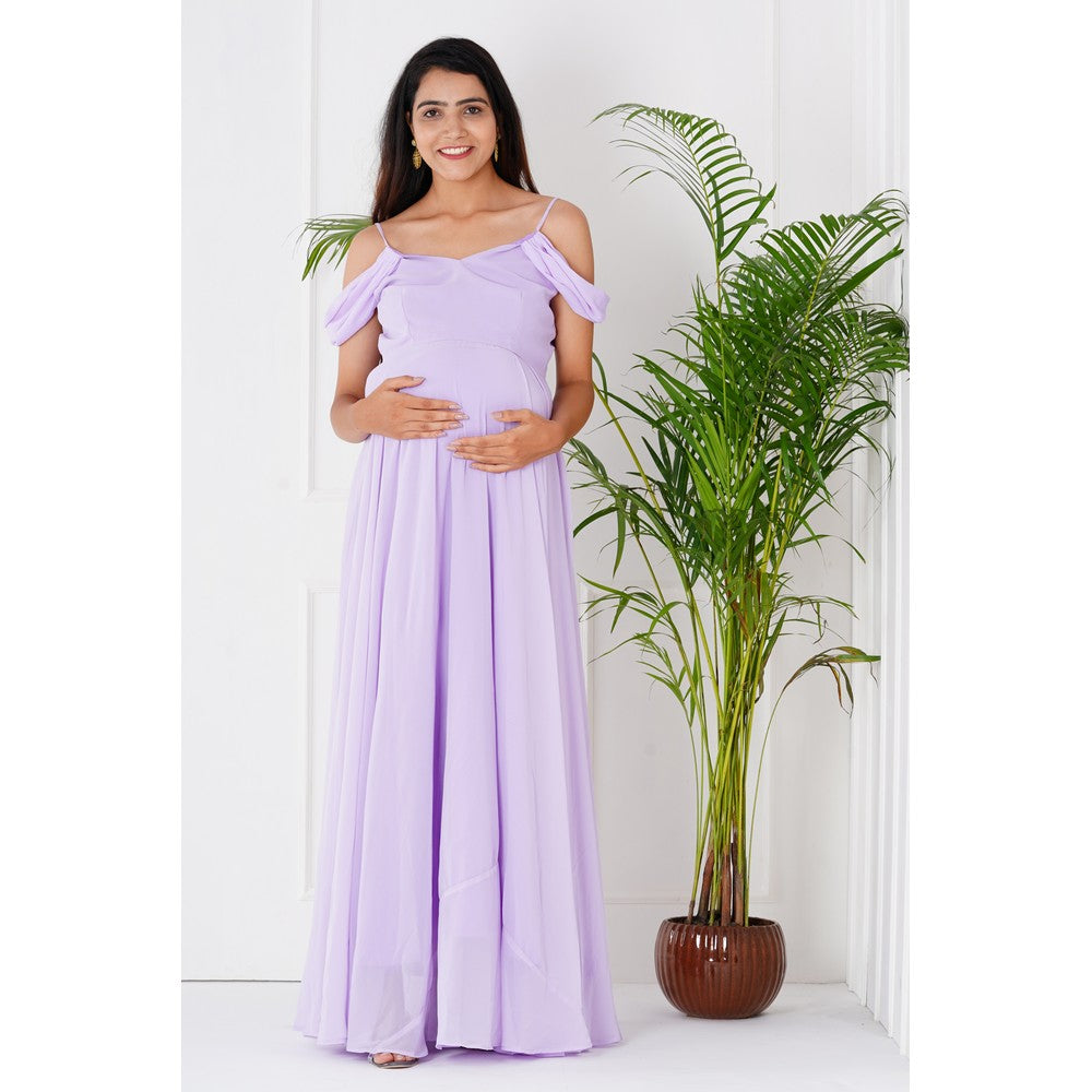 Lavender Draped Cold Shoulder Maternity Gown