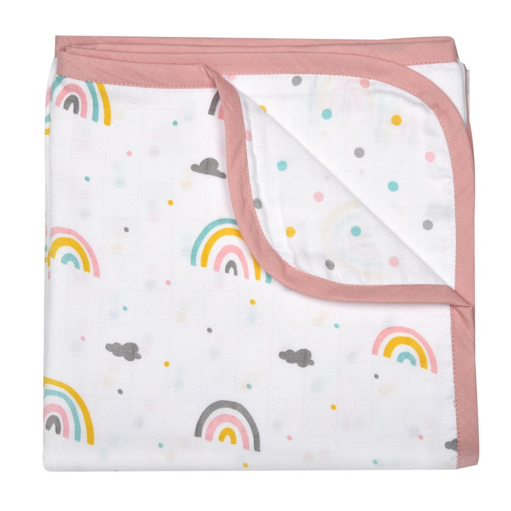 Pink Rainbow Printed Reversible Muslin Blanket