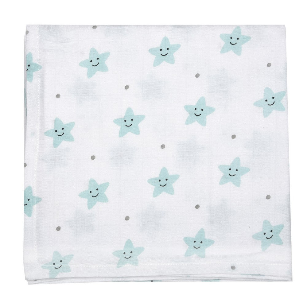 Mint Smiley Star Printed Swaddle