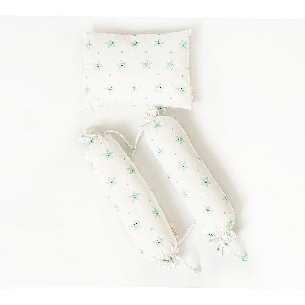 Mint Green Smiley Star Printed Pillow & Bolster
