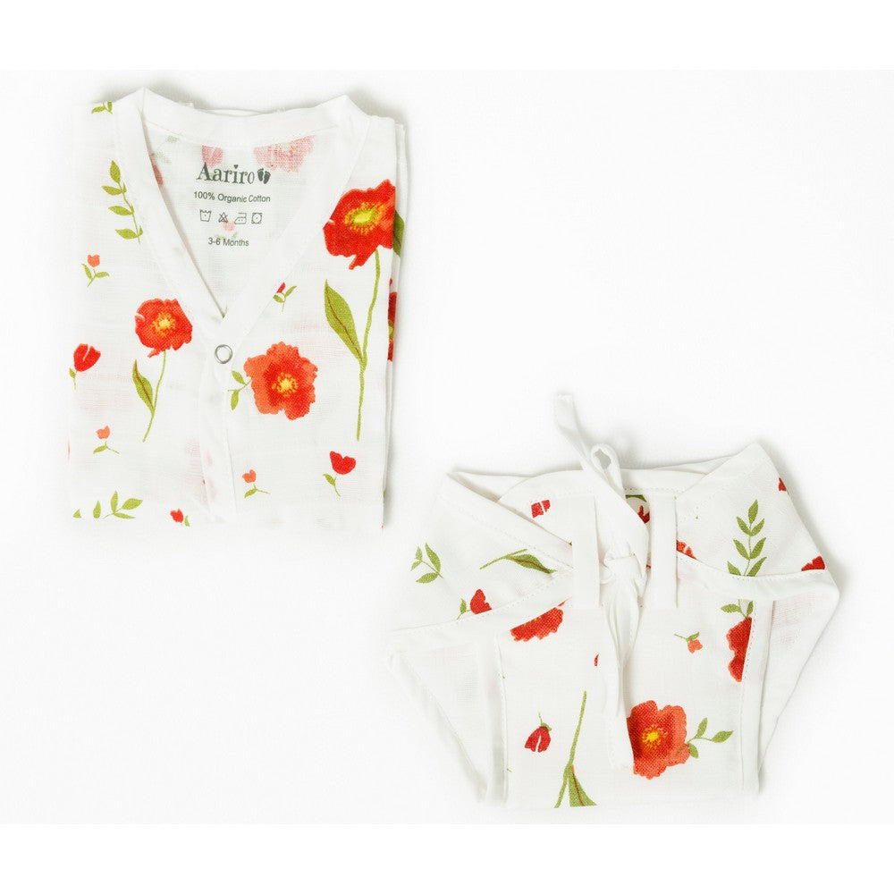 White Wild Floral Printed Sleeveless Jabla & Nappy - Pack Of 4