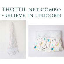 Load image into Gallery viewer, White Believe In Unicorn Printed Thottil Net Combo Set
