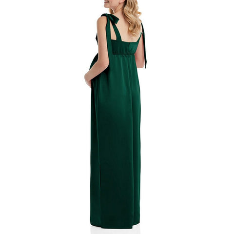 Green Flat Tie Shoulder Empire Waist Maternity Gown