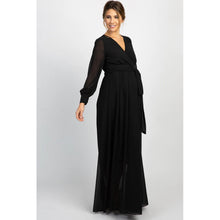 Load image into Gallery viewer, Black Overlap With Bishop Sleeves Maternity Gown
