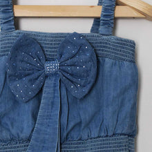 Load image into Gallery viewer, Denim Bow Crop Top With Joggers Co-Ord Set-Light &amp; Dark Blue
