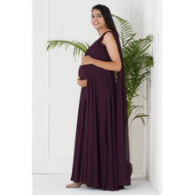 Load image into Gallery viewer, Maroon One Shoulder Drape Maternity Gown
