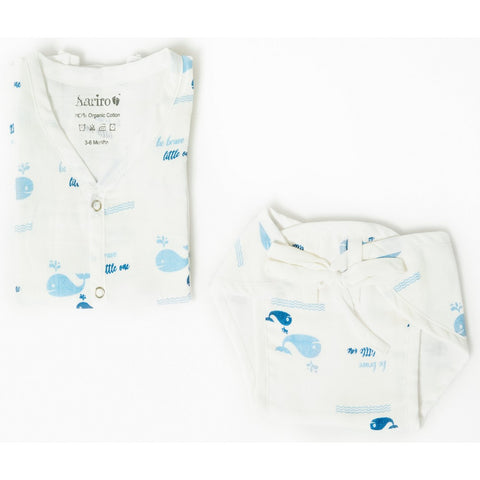 Blue Nautical Printed Sleeveless Jabla & Nappy - Pack Of 4