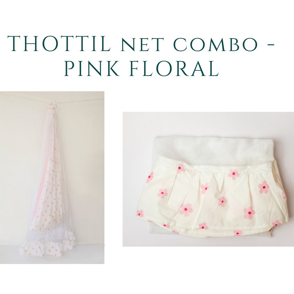 Pink Floral Printed Thottil Net Combo Set