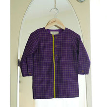 Load image into Gallery viewer, Purple Checked Unisex Kurta In Handwoven Cotton Silk
