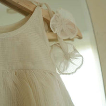 Load image into Gallery viewer, White Sleeveless Infant Tiered Dress In Handwoven Cotton Silk
