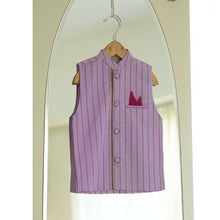 Load image into Gallery viewer, Lilac Striped Cotton Silk Handwoven Nehru Jacket
