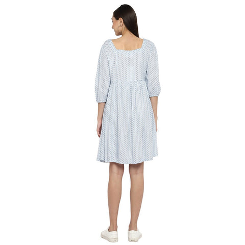 Blue & White Polka Dots Rayon Nursing Maternity Dress