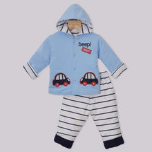 Load image into Gallery viewer, Blue &amp; Yellow Full Sleeves Hooded Winter Jacket With Lounge Pant
