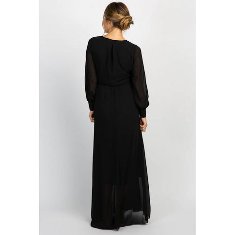 Black Overlap With Bishop Sleeves Maternity Gown