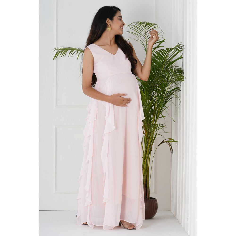 Baby Pink Frill Maternity Gown