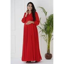 Load image into Gallery viewer, Red Overlap With Bishop Sleeves Maternity Gown
