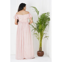 Load image into Gallery viewer, Pink Puff Sleeves With Off Shoulder Maternity Gown
