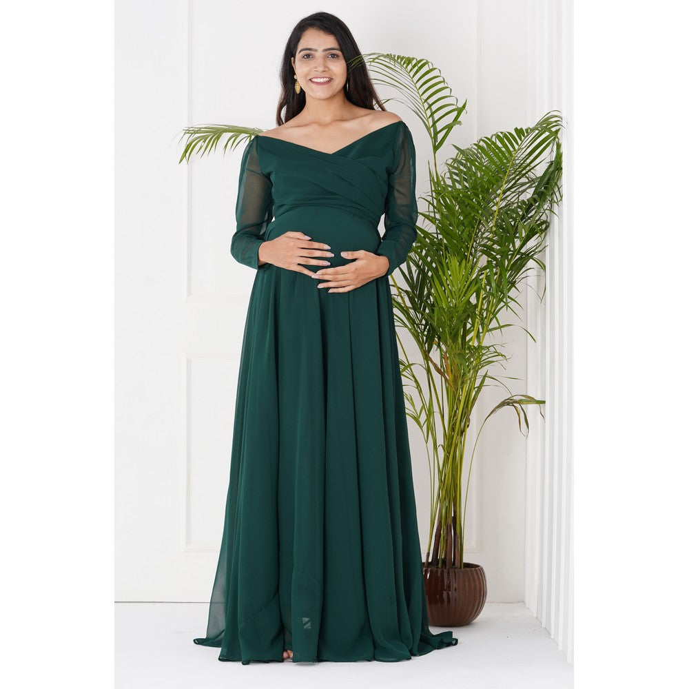 Green Off Shoulder Maternity Dress