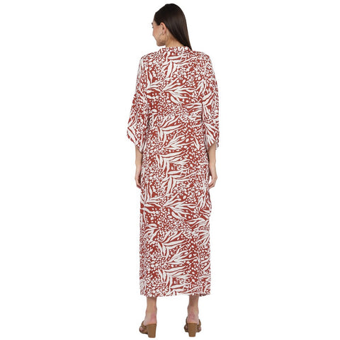 Orange & White High Low Hem Nursing Maternity Free Size Kaftan