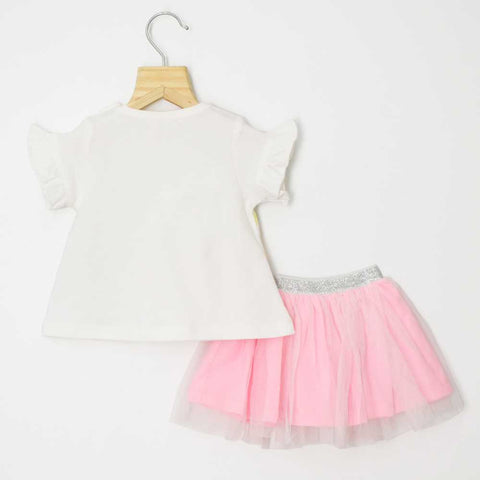 White Dance Your Out Top With Pink Net Skirt