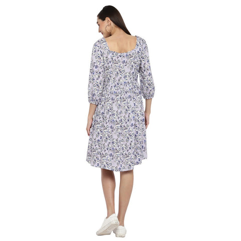 Purple Floral Printed Rayon Nursing Maternity Dress