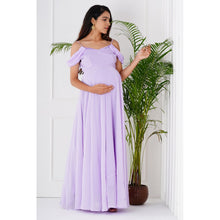 Load image into Gallery viewer, Lavender Draped Cold Shoulder Maternity Gown
