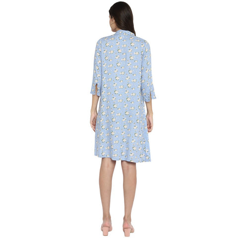 Blue Floral Rayon Nursing Maternity Shirt Dress