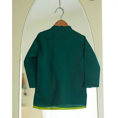 Green Kurta In Handwoven Cotton Silk
