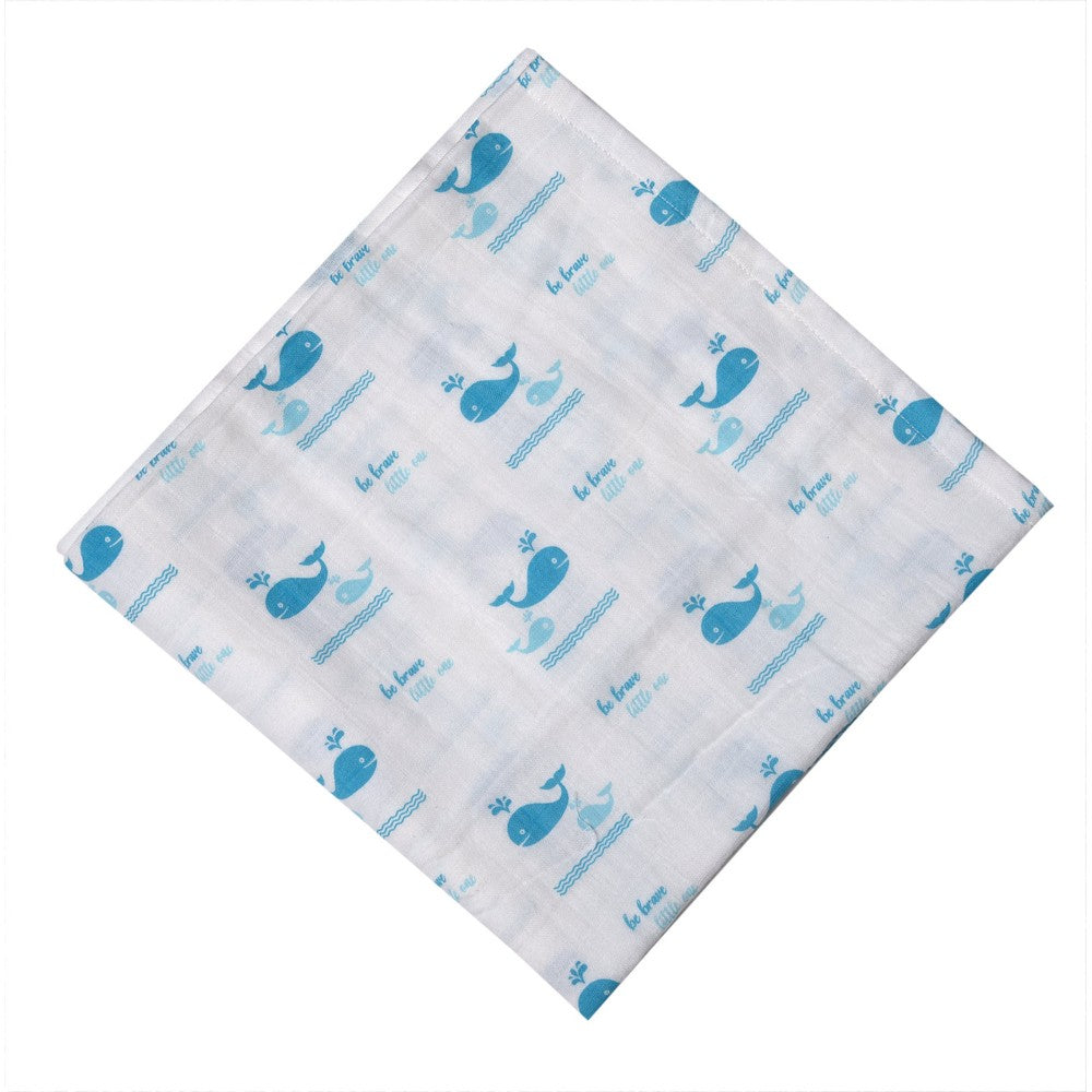 Royal Blue And Sky Blue Whale Printed Swaddle