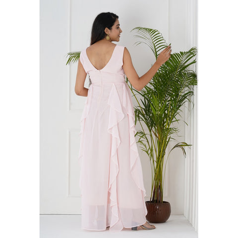 Baby Pink Frill Maternity Gown