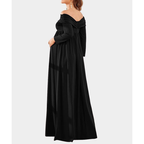 Black Off Shoulder Jersey Maternity Gown
