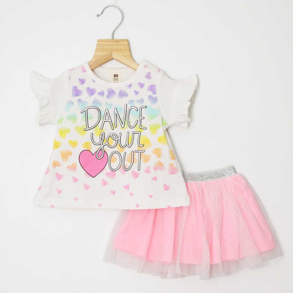 White Dance Your Out Top With Pink Net Skirt